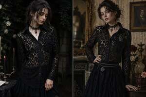 Finley Black Lace Long Sleeve Button Shirt Sz Small Whimsy Goth Dark Romantic